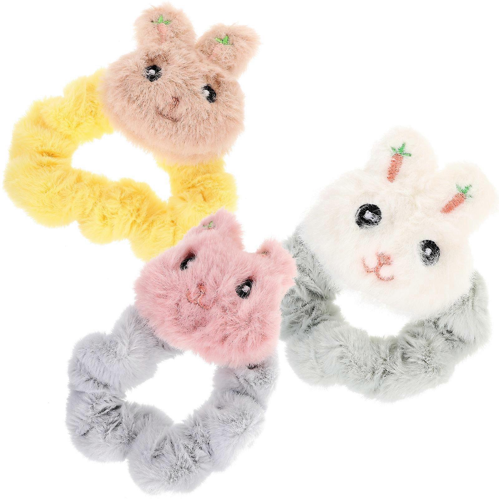 Plush Hair Scrunchies for Women Assorted Color Cartoon Bunny Design Practical Elastic Hair Bands 3pcs