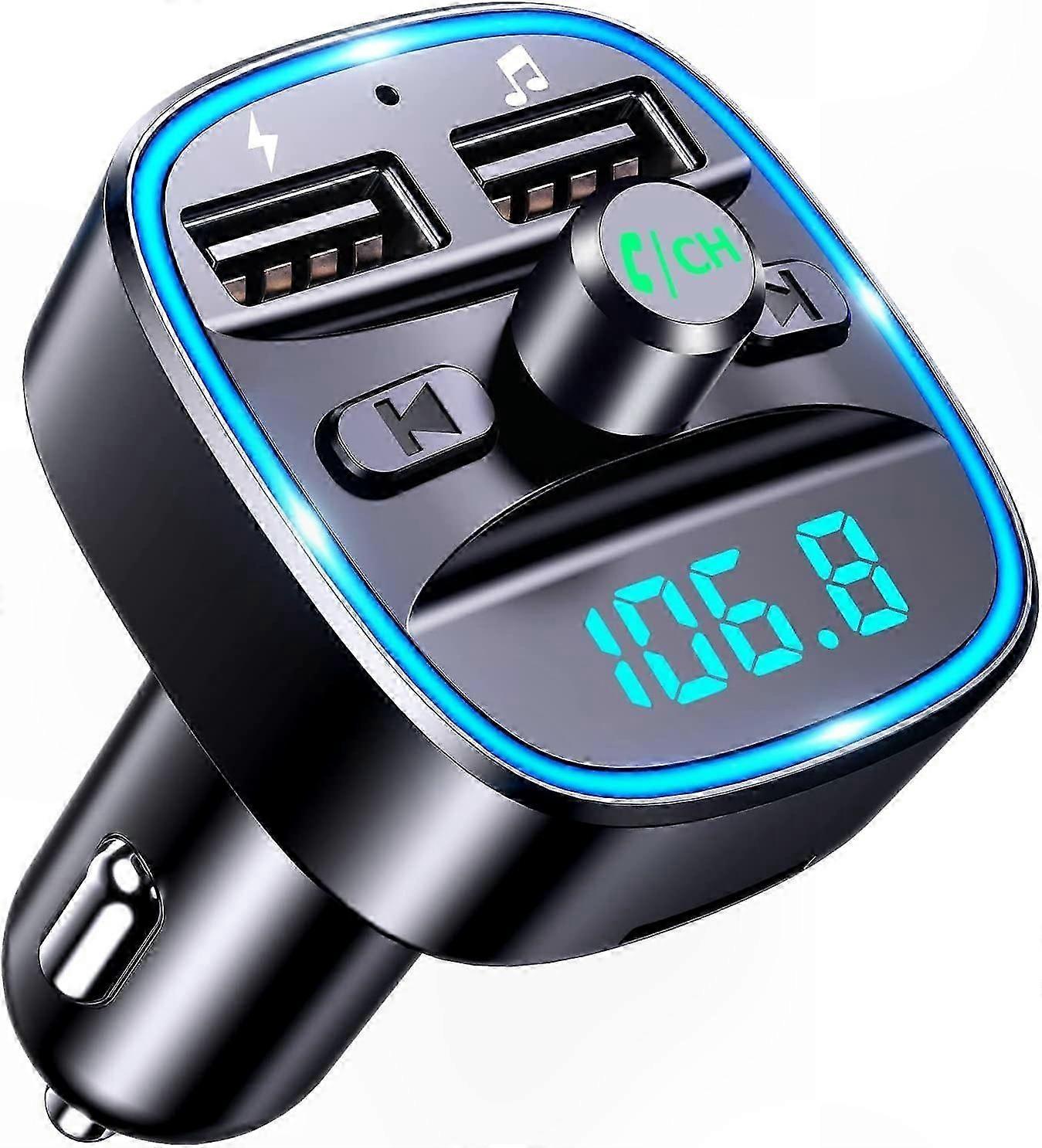 Bluetooth FM Transmitter with Dual USB Ports, Hands-Free Calling, TF Card and USB Flash Drive Support