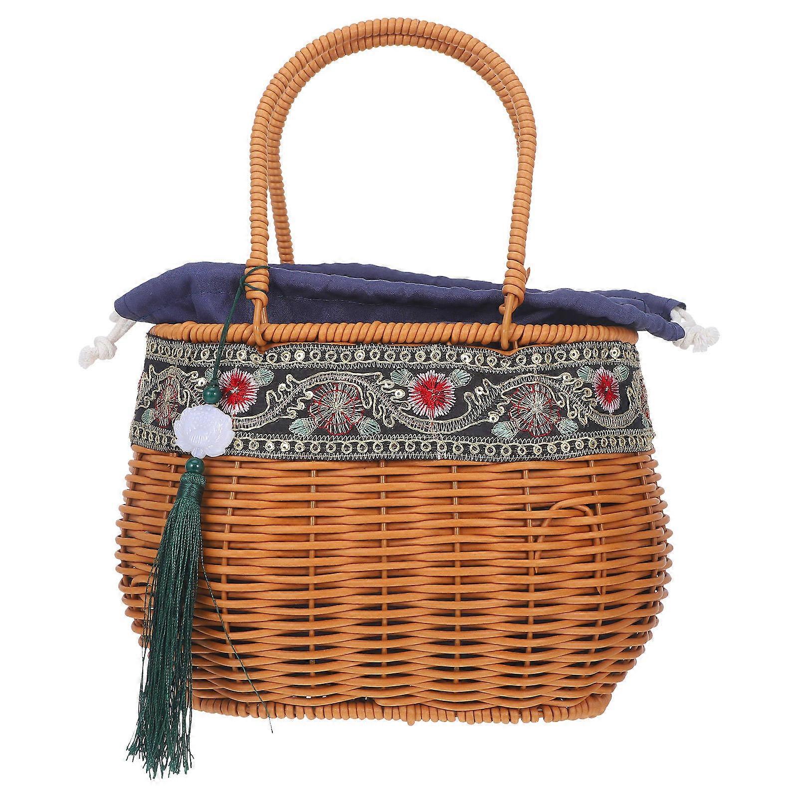 Trendy Woven Tote Bag Perfect For Shopping And Travel Light Brown 1Pcs