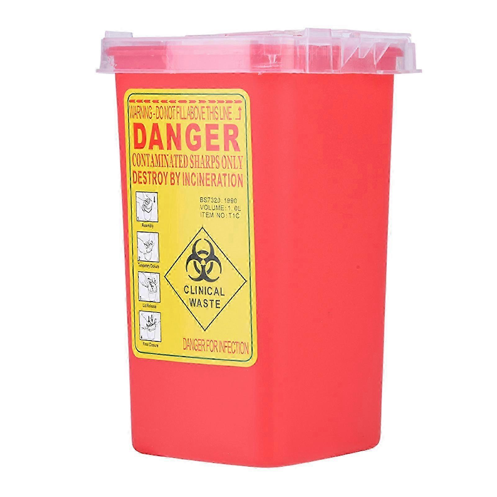 2025 Tattoo Medical Plastic Sharps Container Biohazard Needle Disposal 1L Size Waste Box Red