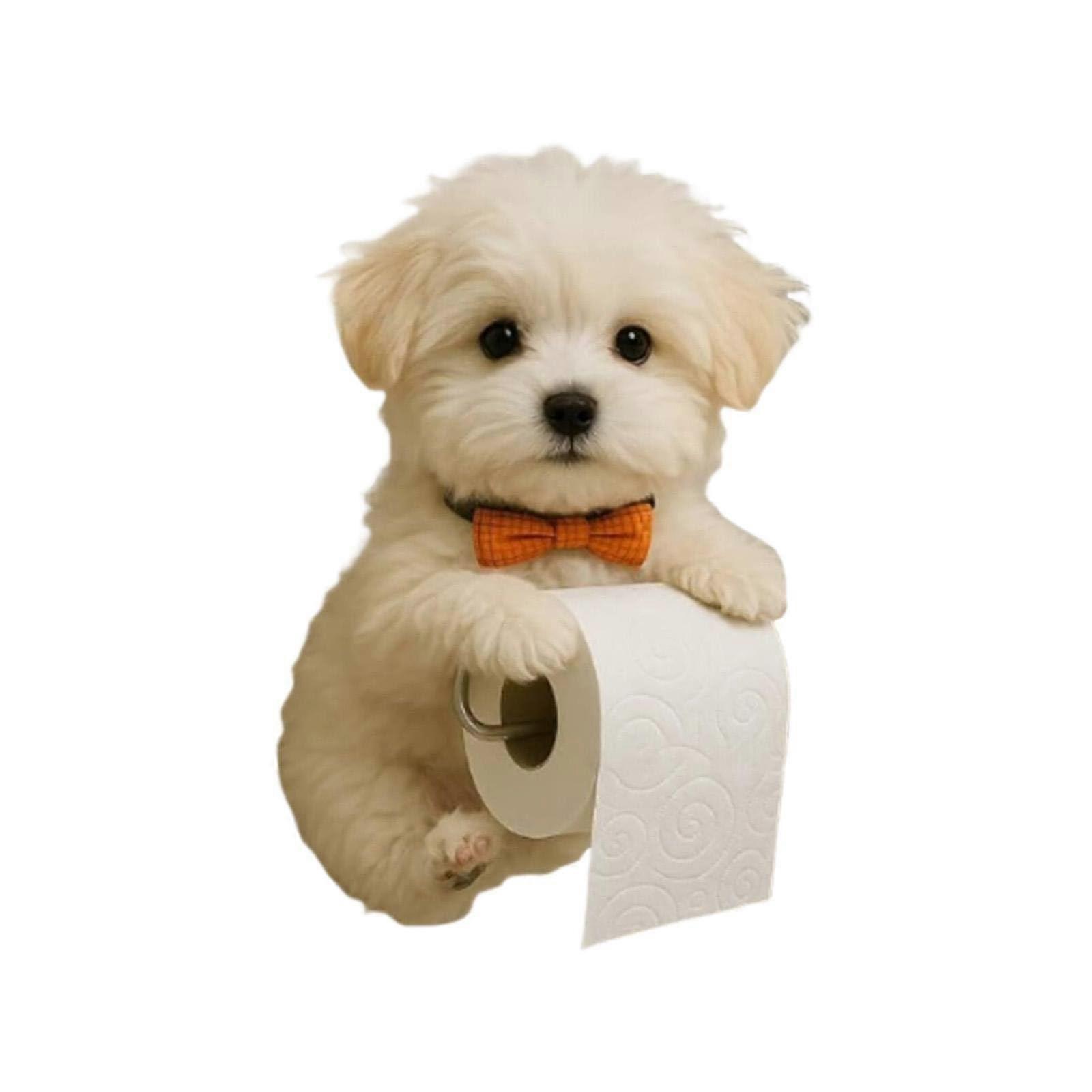 Wall Mounted Toilet Paper Holder, Space Saving Roll Dispenser, Dog Shape Organizer
