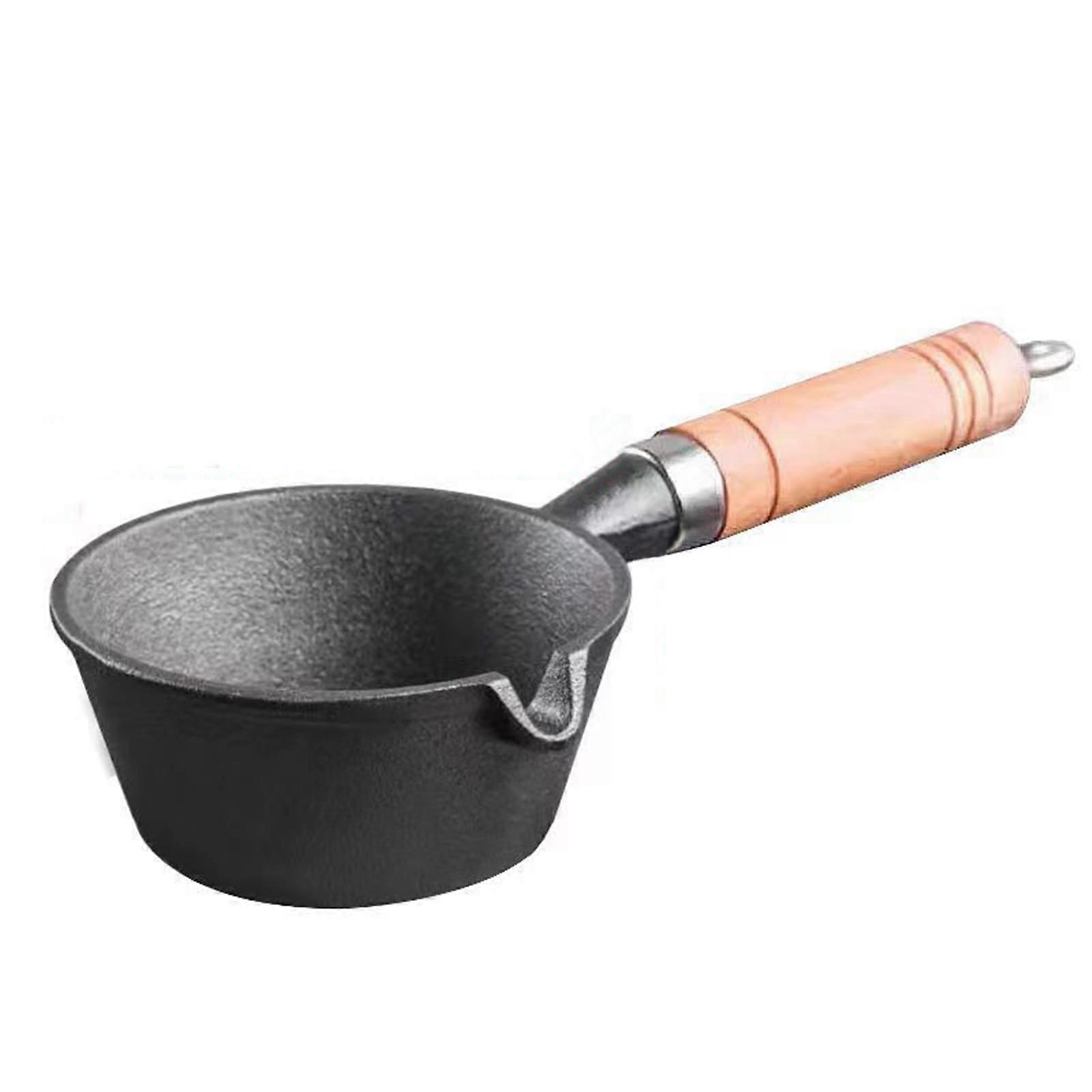 Sauce Pan Cast Iron Nonstick Pan With Wood Handle, 11x5 cm, Butter/Milk/Candy/Chocolate Melting Pot