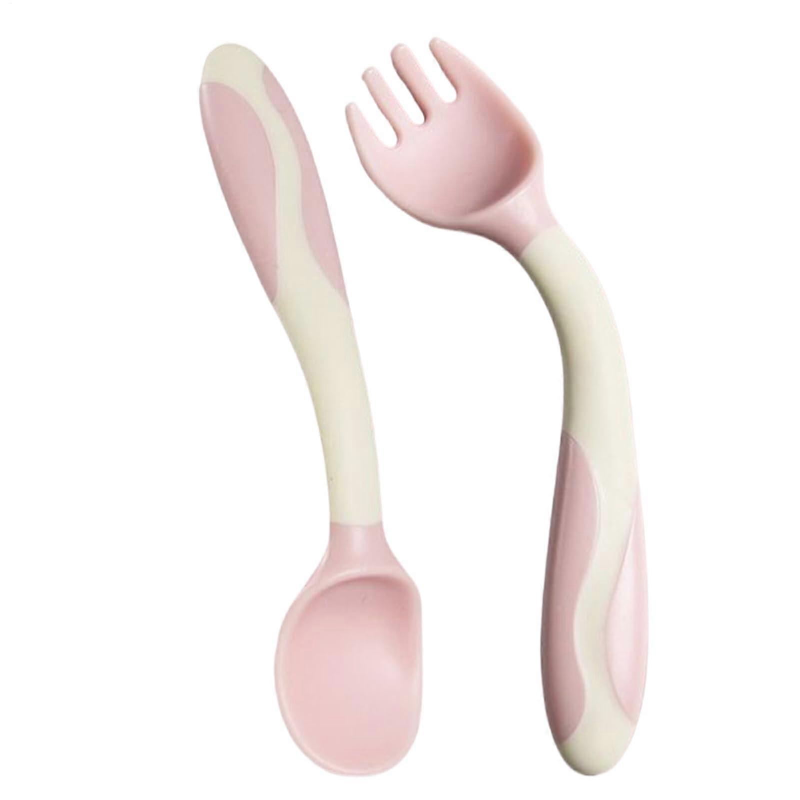 Baby Spoon And Fork, Weaning Spoon And Fork Set, Ergonomic Feeding Utensils For First Meal, Solid Food Daycare Pink