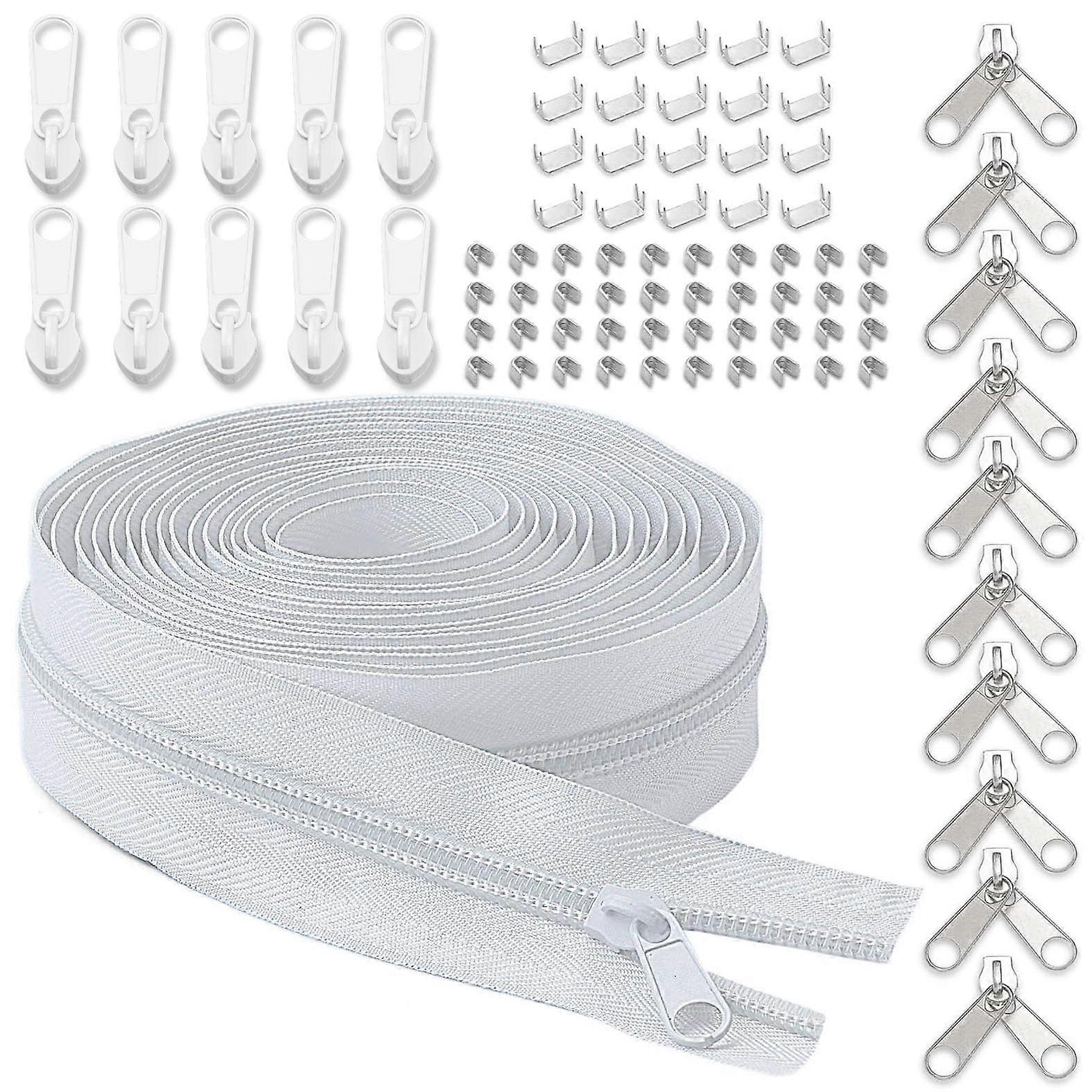 Continuous Zips Roll for Sewing: 5 10 Yards White Nylon Zipper Tape with 20 Slider 101 White 5 Zipper