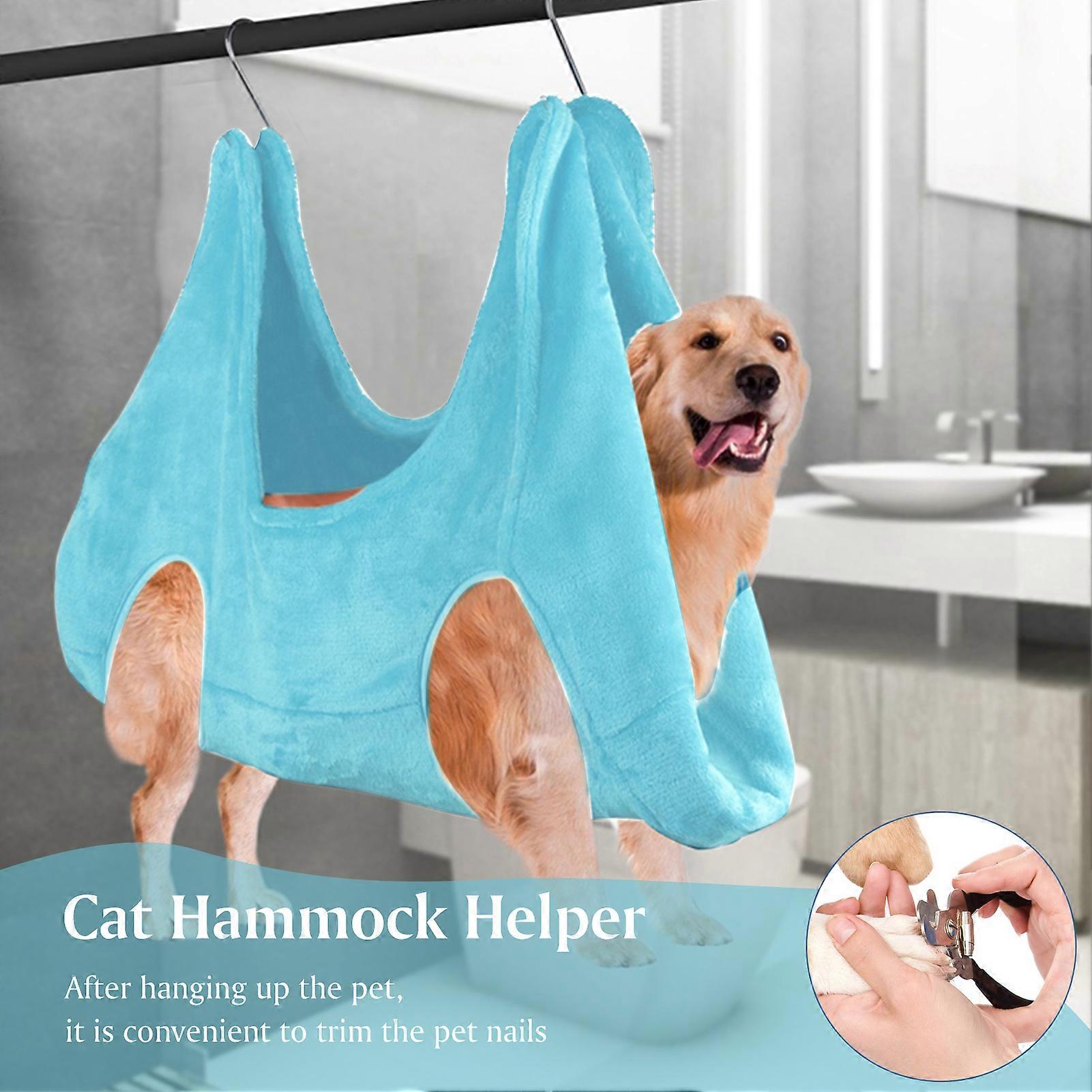 Cat Hammock Helper 2 in 1 Pet Bath Nail Trim, Blue, S/M/L