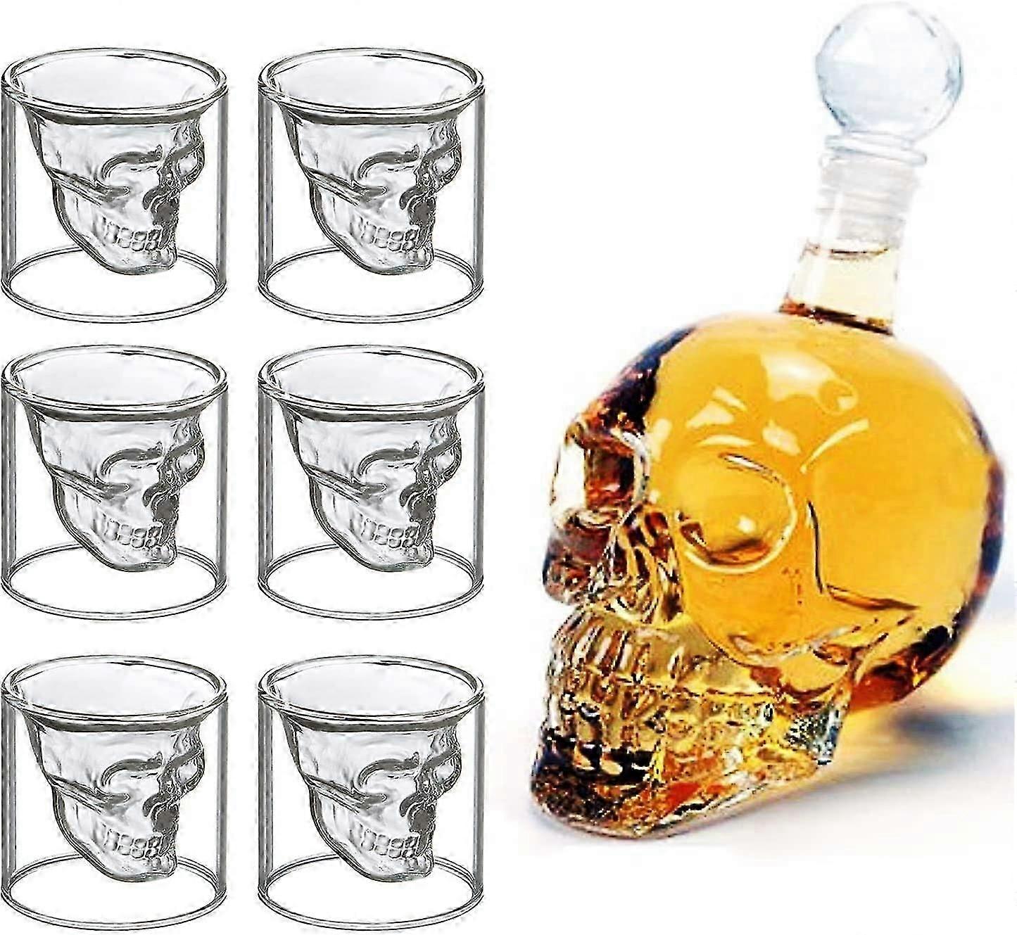 Set Of Skull Liquor Glasses 350/550 Ml, Bottle Of Death Head With 6 Skull Glasses, Perfect For Colorful Drinks
