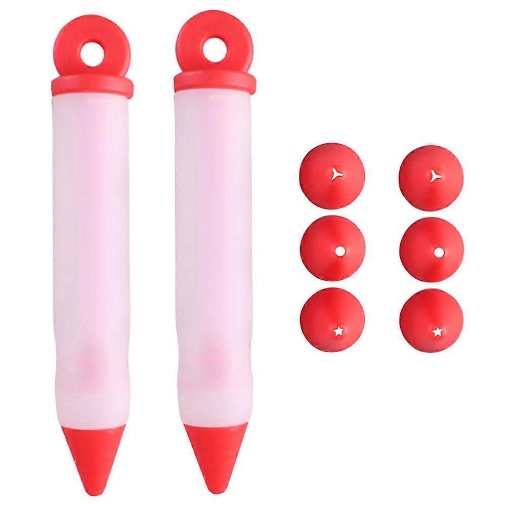 Dessert Decorating Cake Pen Kit for Cake Chocolate Candy Baking Red Silicone with Hook Design for Frosting Application 2 Sets
