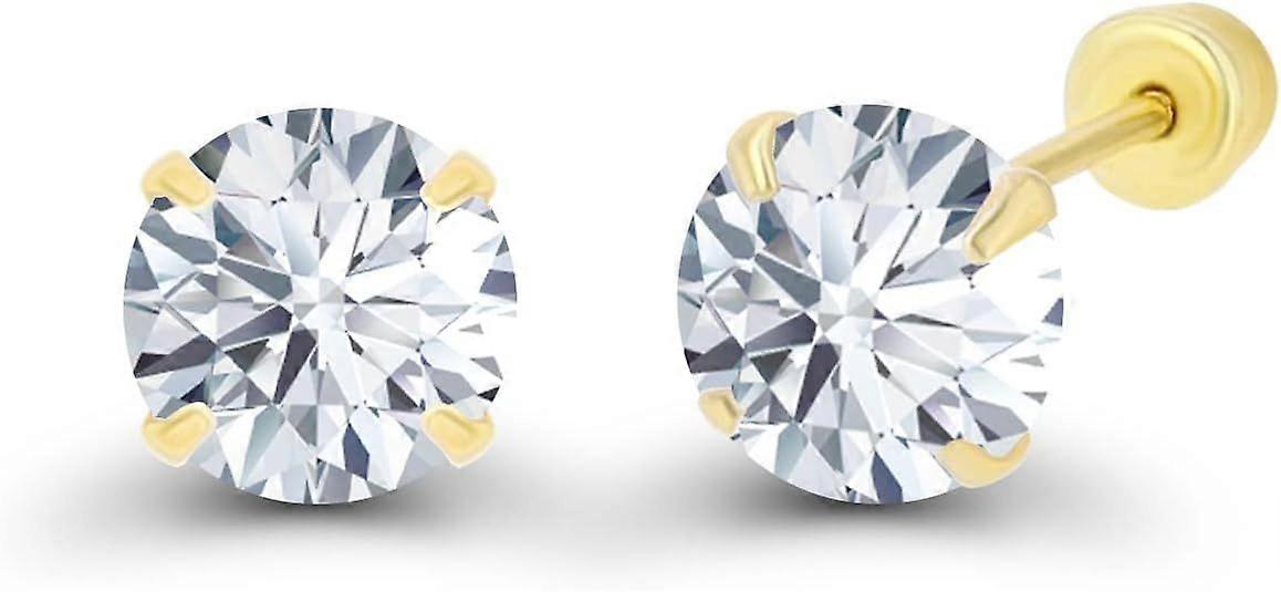 Solid 14k Yellow Gold Hypoallergenic AAA Cubic Zirconia Solitaire Screw Back Stud Earrings