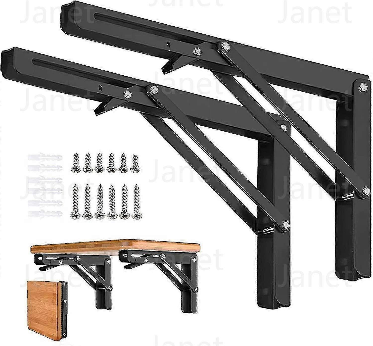 2pcs Heavy Duty Folding Shelf Brackets - Collapsible Metal Triangle Bracket for DIY Wall Mounted Table, Space Saving Bench Hinge