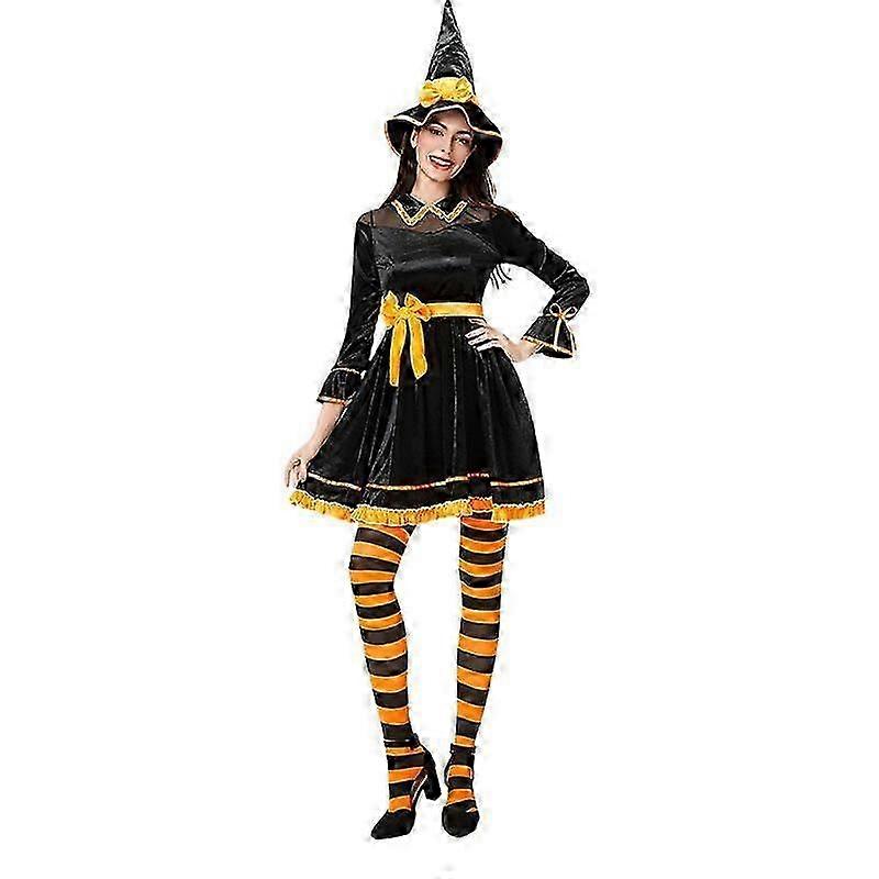 2025 Halloween Kostüm Erwachsene Hexenkleid Set mit Kürbisrock