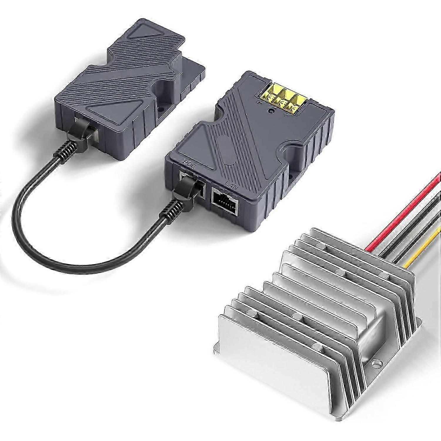 150W GigE PoE Injector with Surge ESD Guard 12V to 48V DC Step UP Converter Ethernet Adpater Kit for