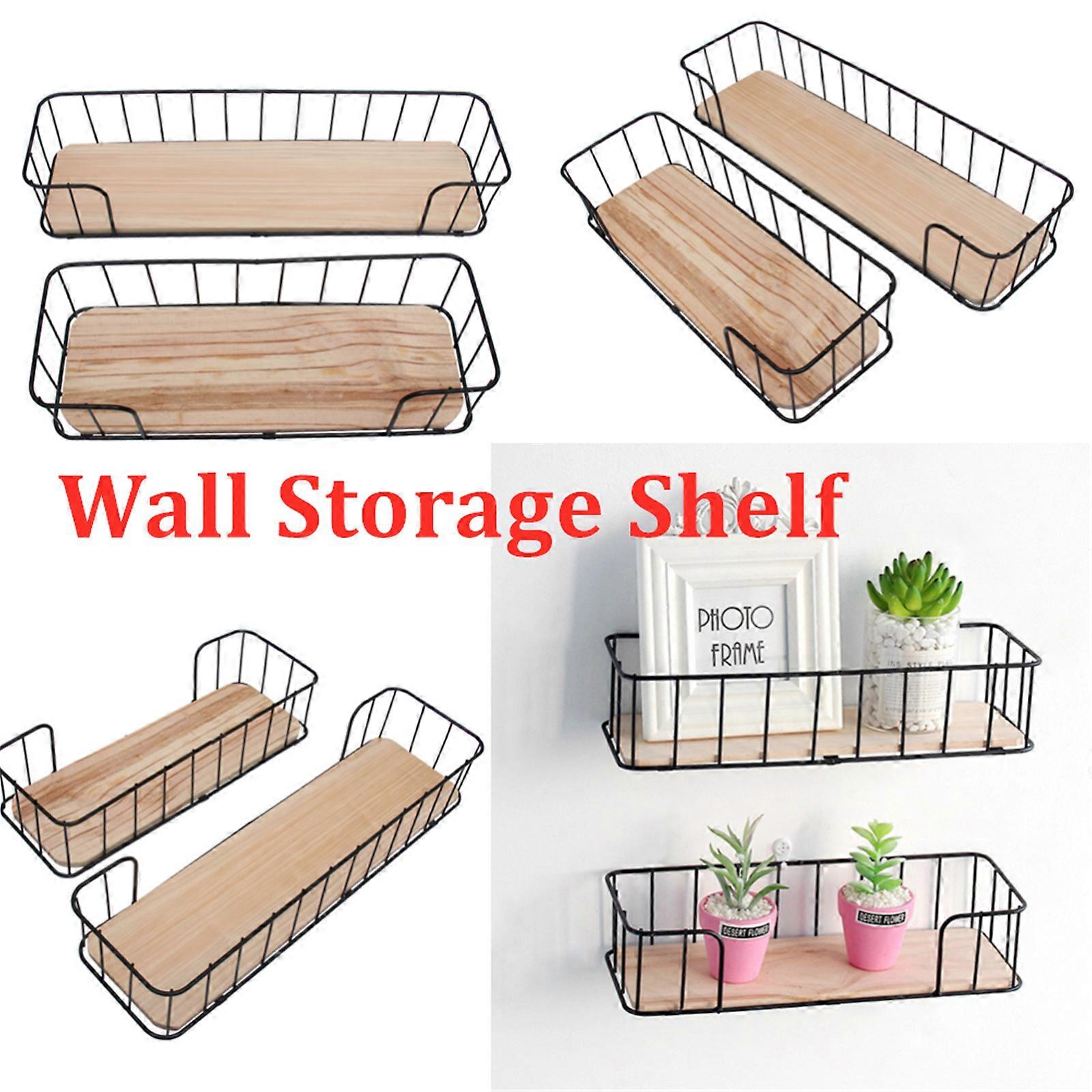 No Drilling Storage Rack Iron Art Hanging Storage Shelf 2Pcs for Home