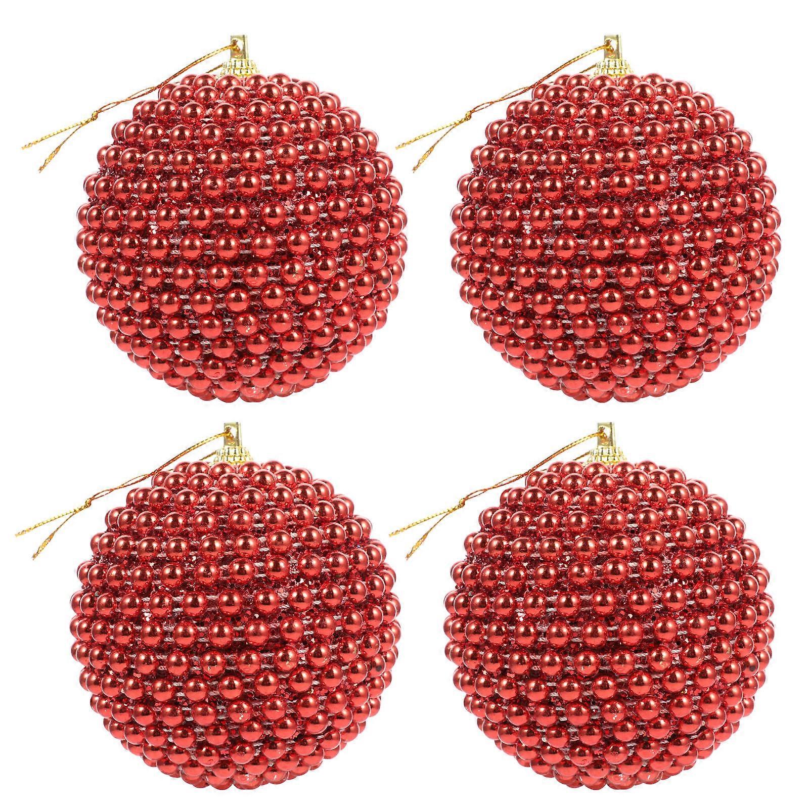 Red Glitter Christmas Ball Ornaments (4pcs) with Hanging Loops – Festive Tree Decorations for Holidays, Weddings, Parties and Garland Accents