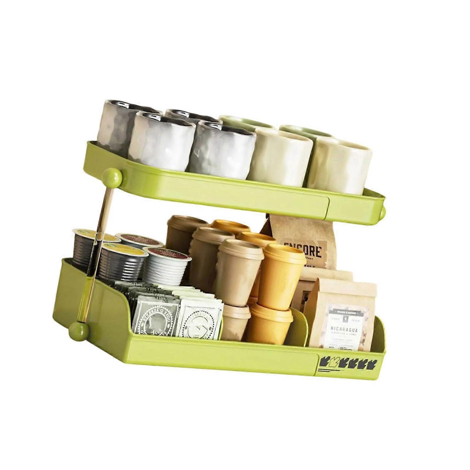 Multi-Layer Storage Rack Countertop Organiser, Double Basket, 2-Tier Coffee Mug Shelf, Grass Green