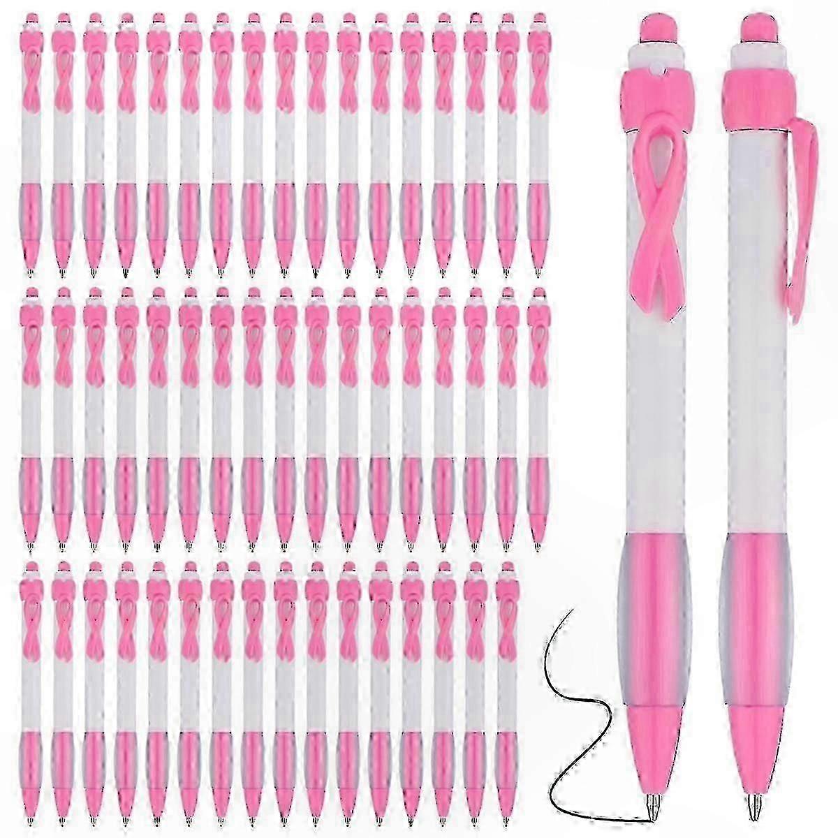 50 Pack Pink Ribbon Ballpoint , Retractable Writing Instruments With Black Ink For Office And Gifts