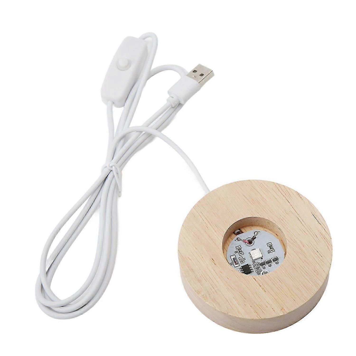 2025 Latest Model LED Light Base USB Interface Oak Wood Material Round