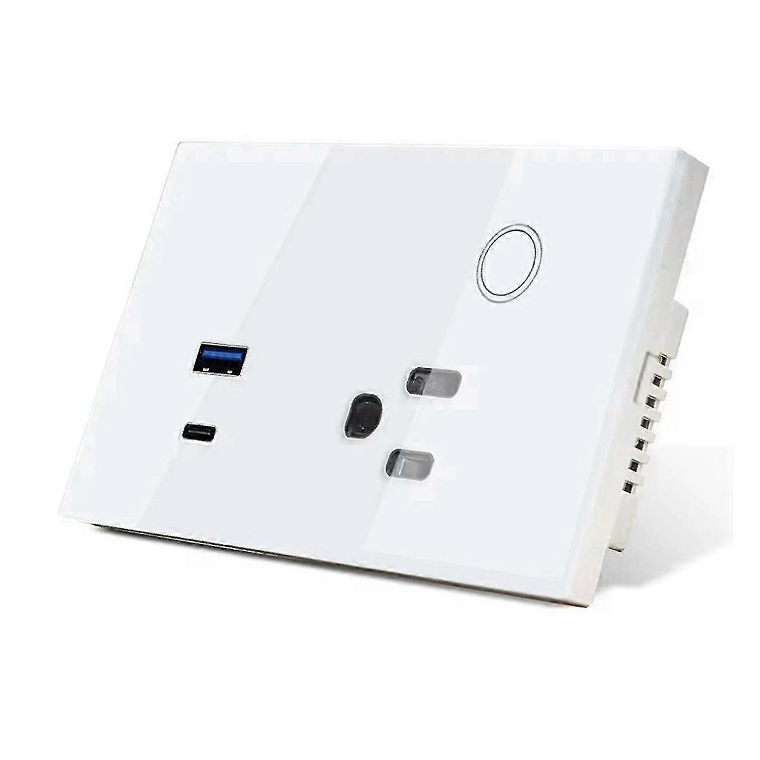 15A Wall Socket USB TYPE-C Plug Outlet Power for Alexa White EU Plug