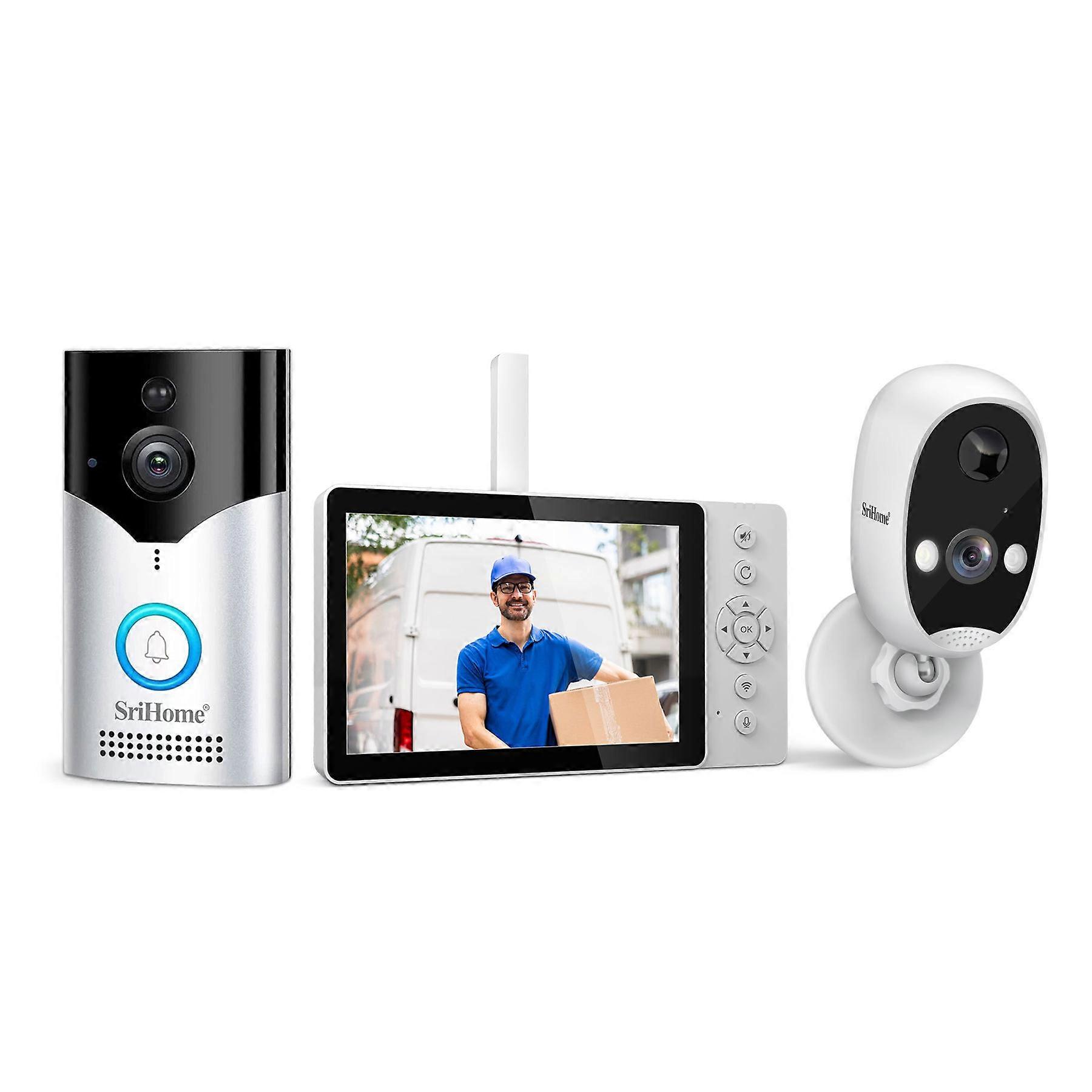 TKdaddy SRIHOME DH051_002_008 Smart Wireless Doorbell Set 4MP HD Indoor Video Intercom Low Power Consumption for Home AU Plug