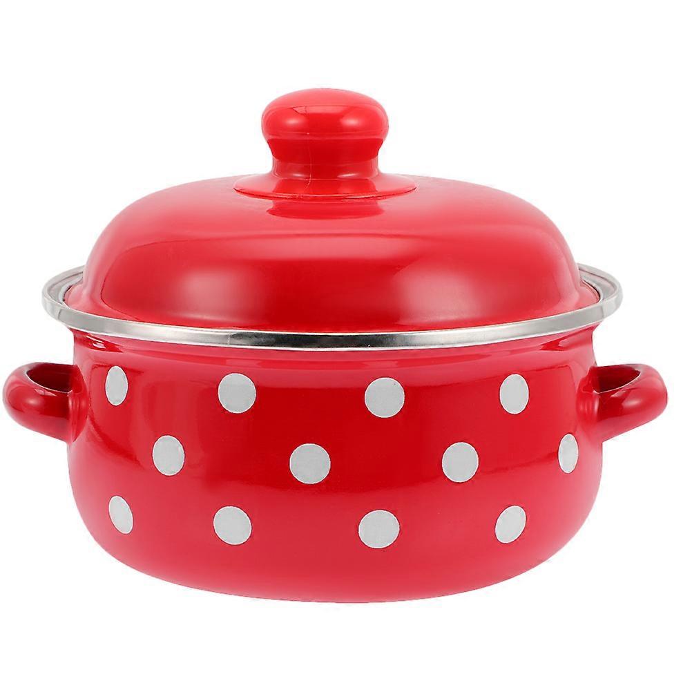 Milk Pot Cooking Pot with Lid for Daily Use Red Enamelware Dual Handles