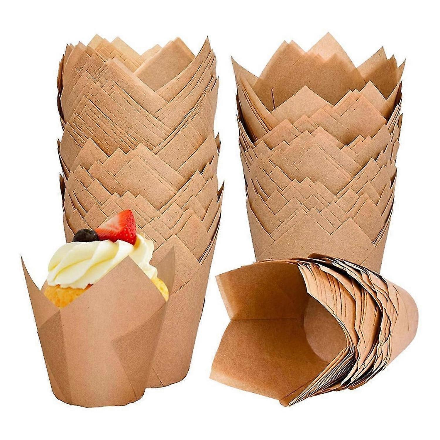 120 Counts Natural Tulip Cupcake Liners for Baking Cups, Parchment Paper Muffin Liners Holders, Tuli
