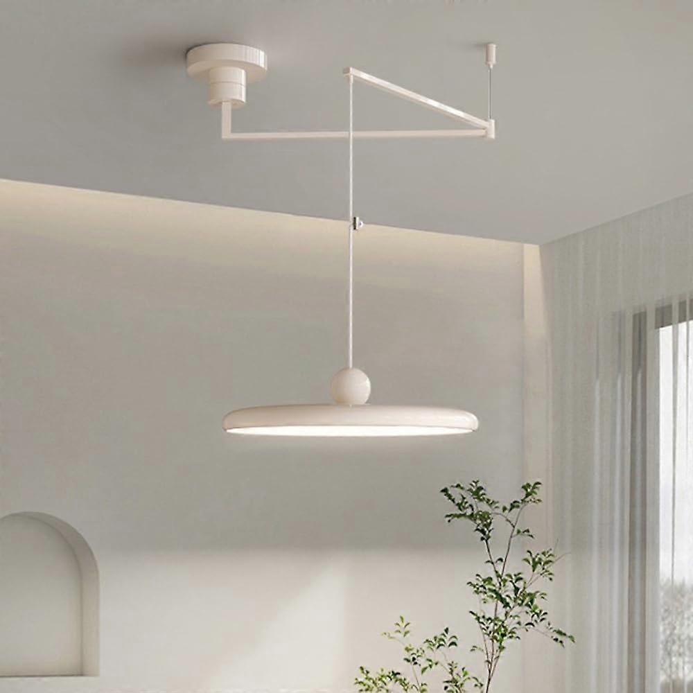 Swing Arm Pendant Light 15.7Inch Round, 37W Dimmable LED Ceiling Fixture, Milk White, Kitchen Island Lighting