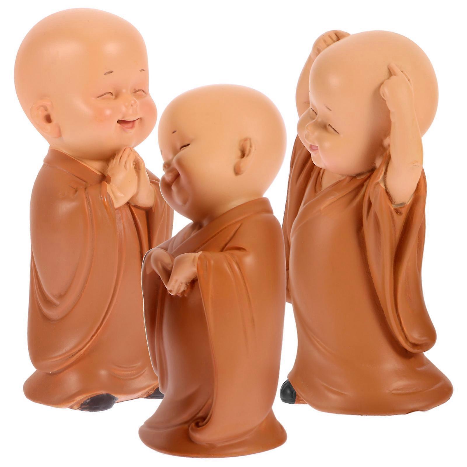 Resin Mini Monk Statue for Desktop Decoration 12Pcs Light Brown Set