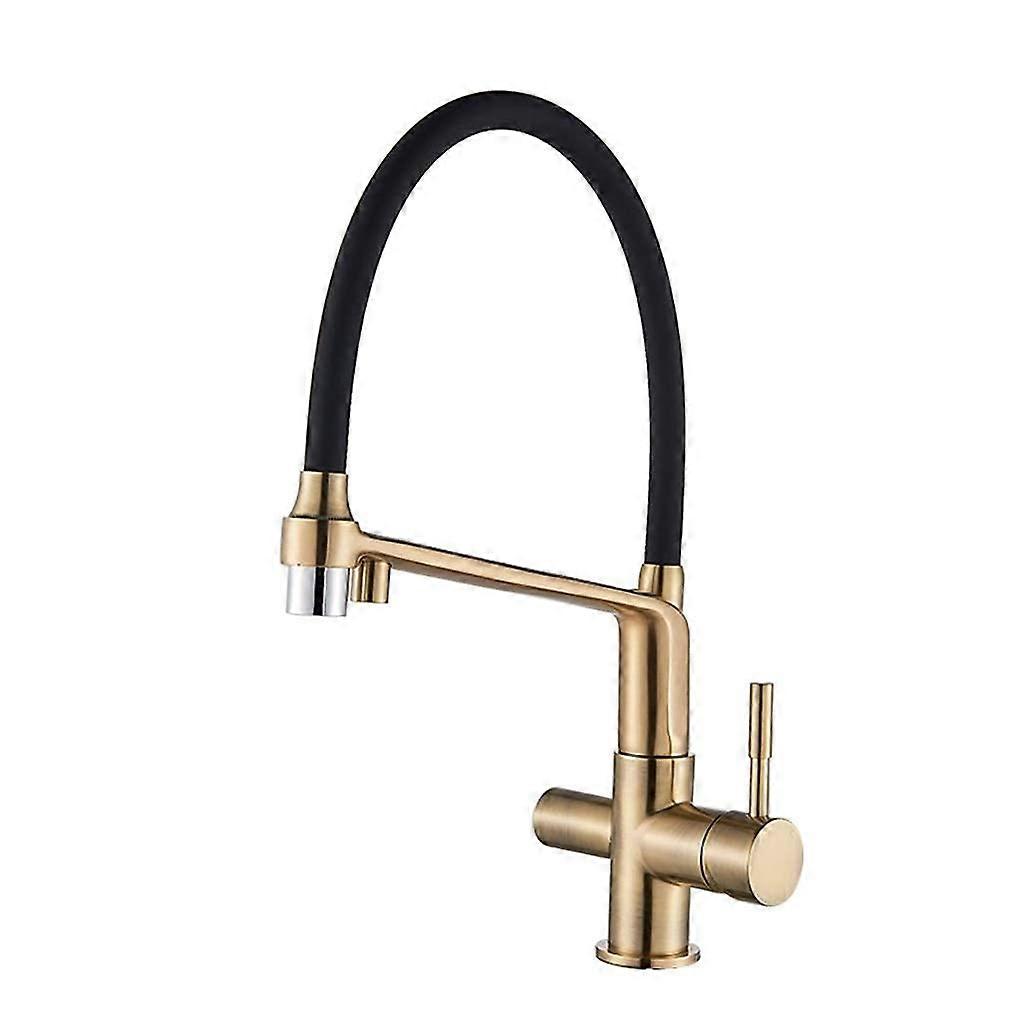 Sink Mixer Taps Brushed Gold Pull Out 360 Degree Rotation Filtered Kitchen Faucet