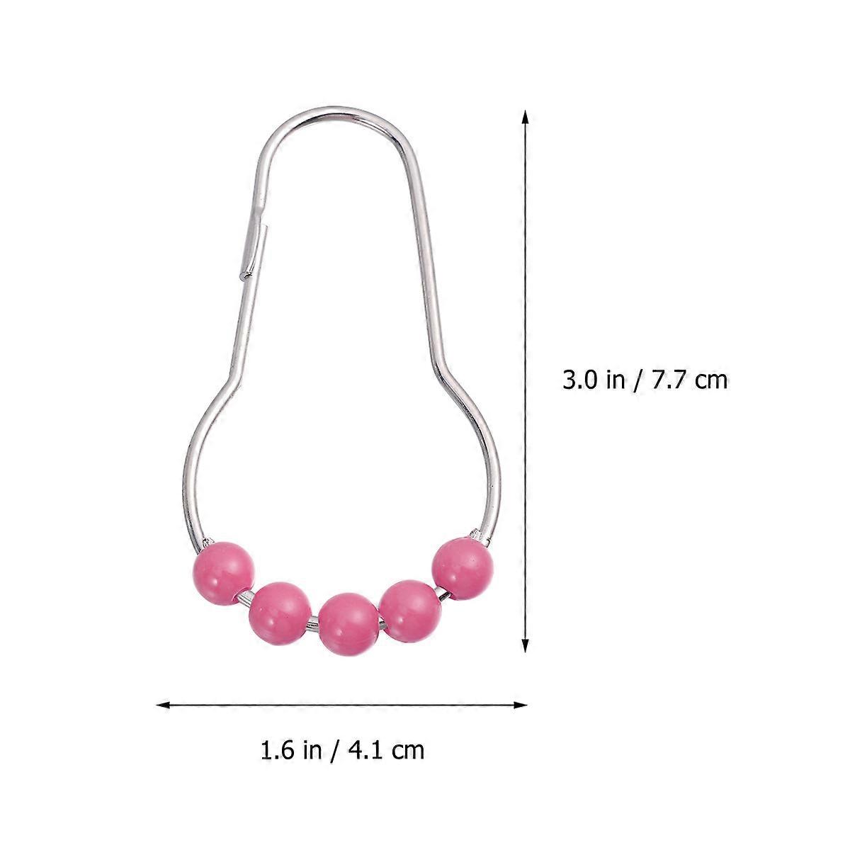 Set Of 12 Pcs Colored Shower Curtain Rings For Bathroom Shower Rod Featuring Spherical Balls In Rosy For Smooth Gliding