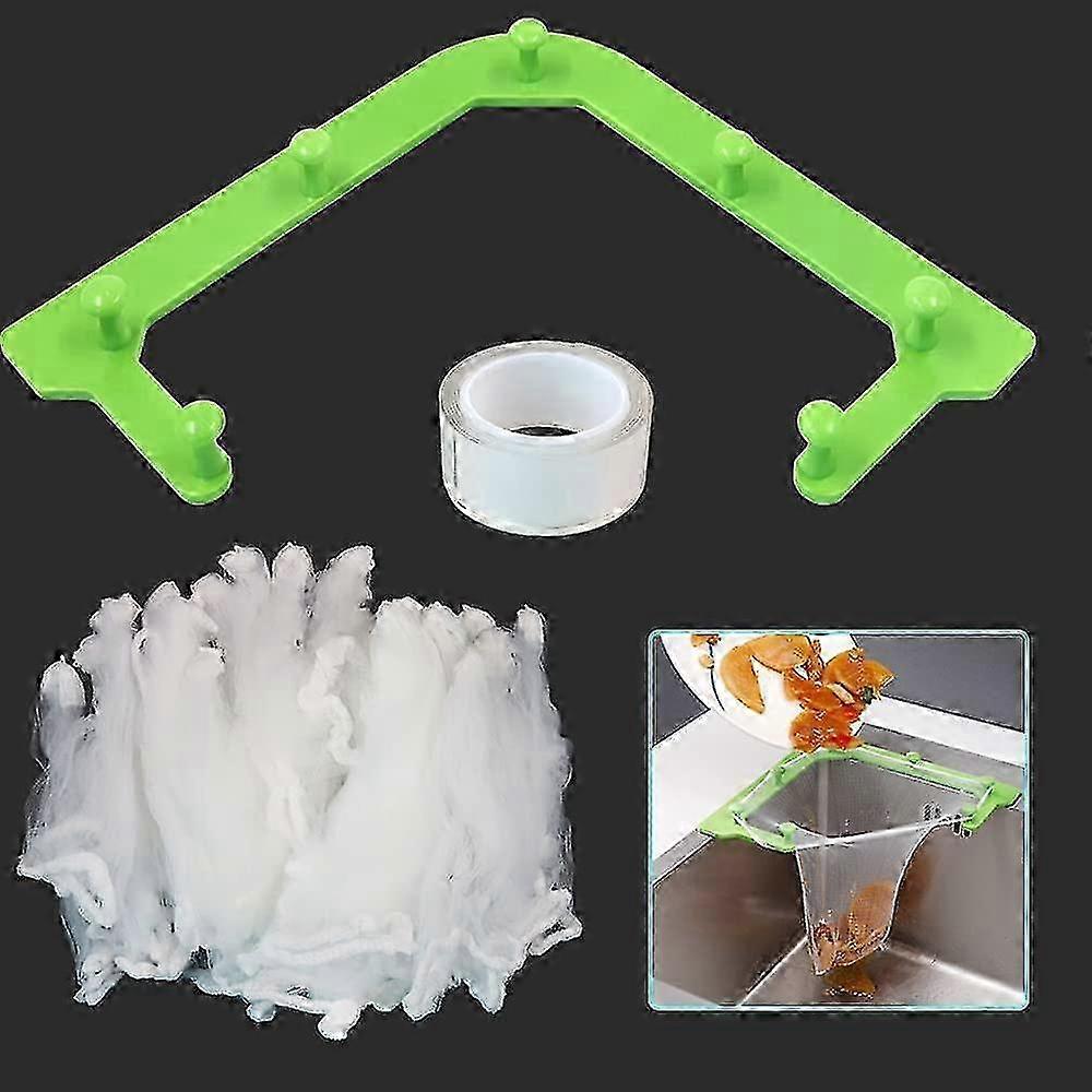 Sink Corner Filter Net, Sink Strainer, Sink Leftover Filter, Kitchen Sink Filter With 1 Holder, 1 Nano Glue And 100 Mesh Bags (green) 2025