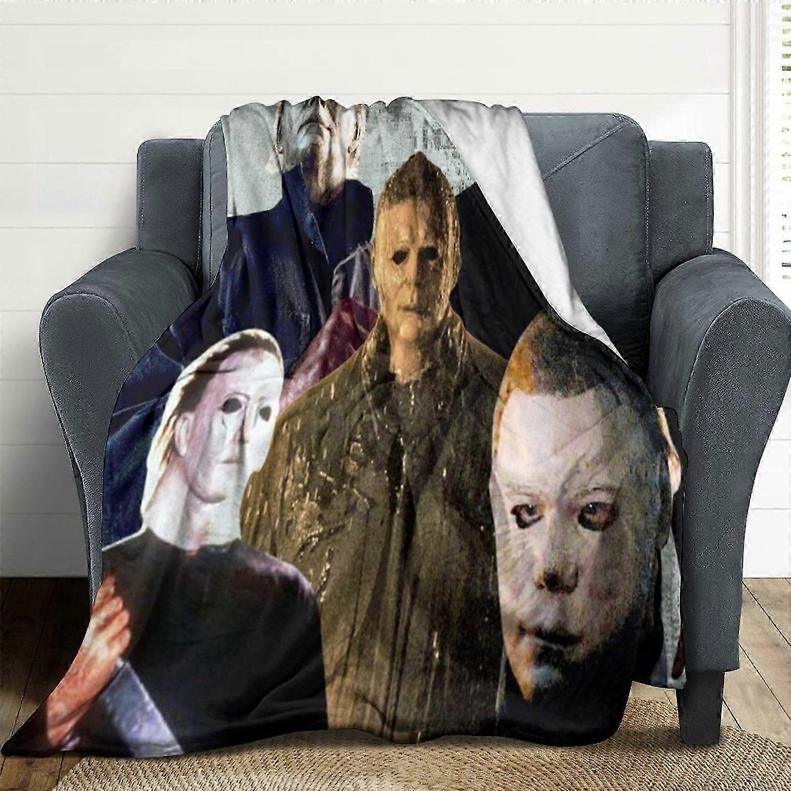 Michael Myers Halloween Flannel Blankets Soft Plush Throw Blanket Fuzzy Cozy Luxury Air Conditioner Blanket for Bedroom Sofa-w249