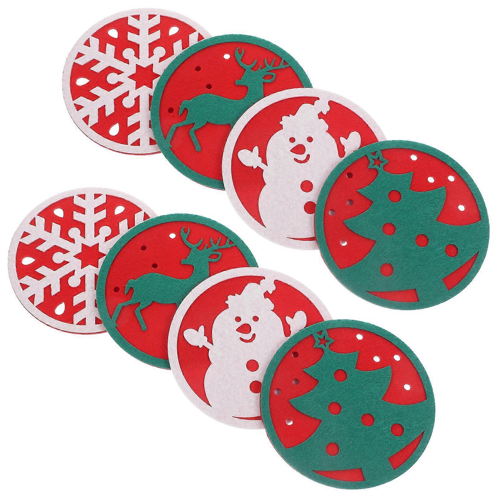 Christmas Coasters Round Felt Heat Protection Anti-Slip 10x10cm 8Pcs Home and Office Use