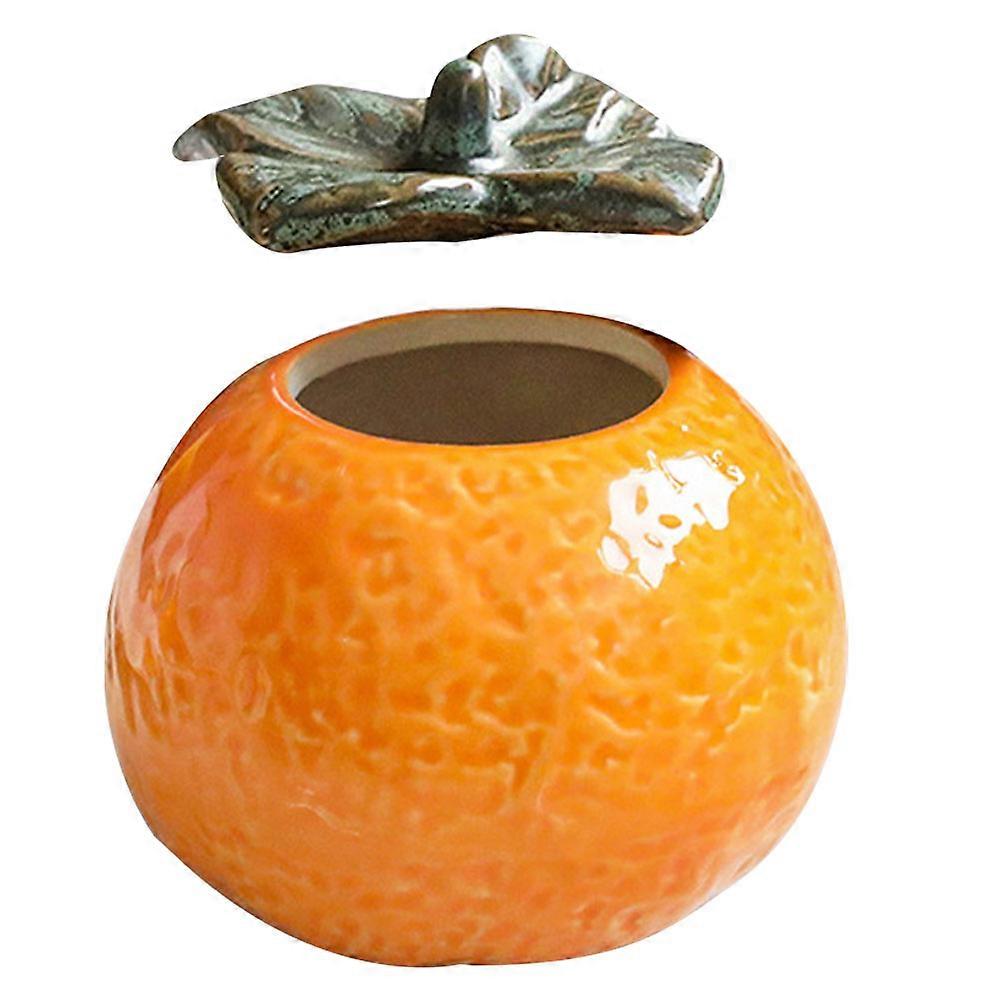 Orange Ceramic Jar for Storage 2Pcs Fruit Shape Tank Simulation Decoration