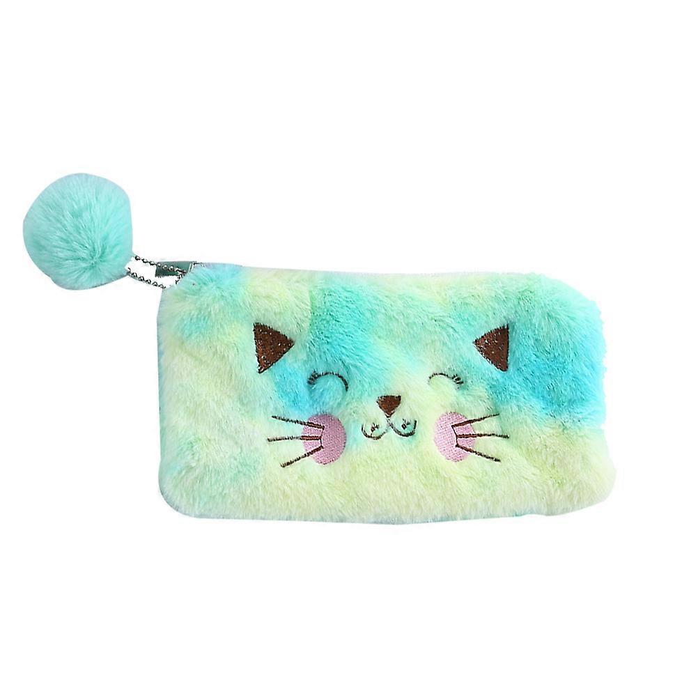 Pencil Case Cat Design Plush Bag for School Use 3Pcs Yellow Stationery Storage