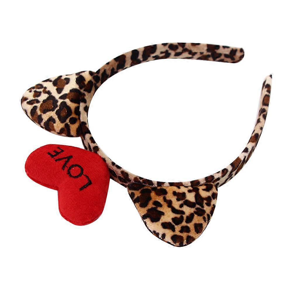 Valentines Day Plush Leopard Ear Headband 2Pcs Cat Ears for Party
