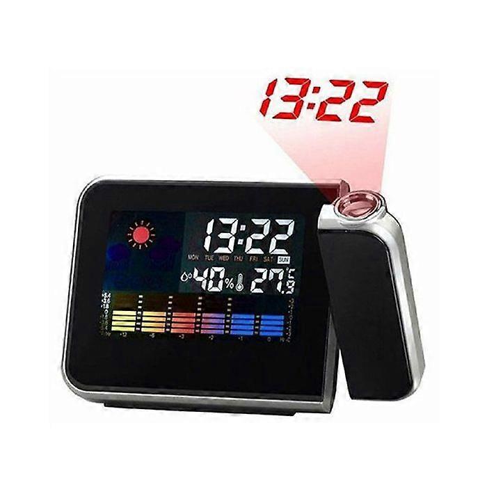 YONIS Weather Station Alarm Clock LCD Thermometer Color Backlight LED Projector Black