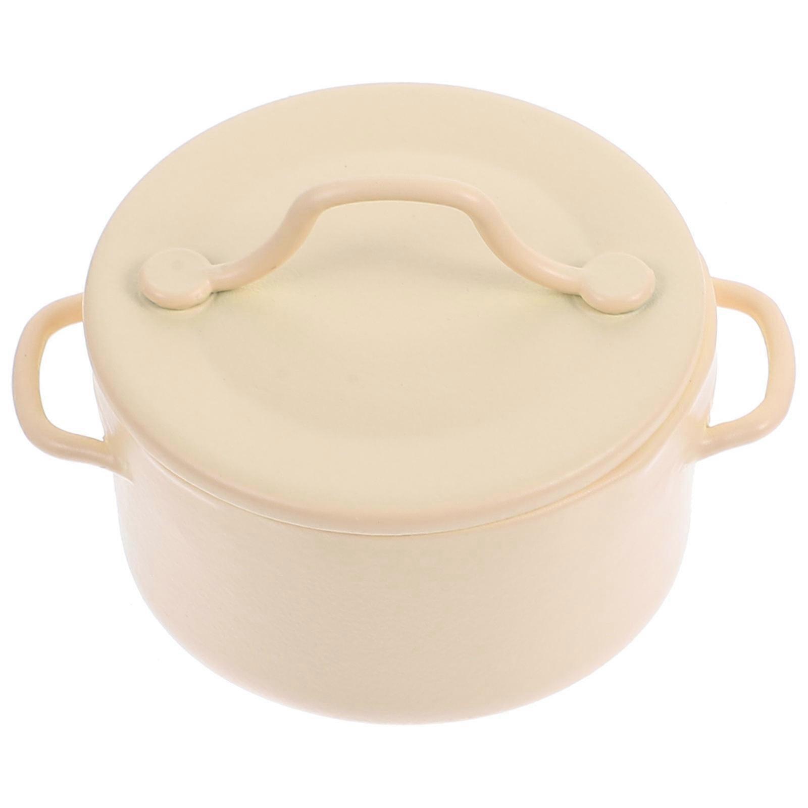 Mini Tableware Model Doll House Mini Pot for Decor 1 Piece Beige Alloy