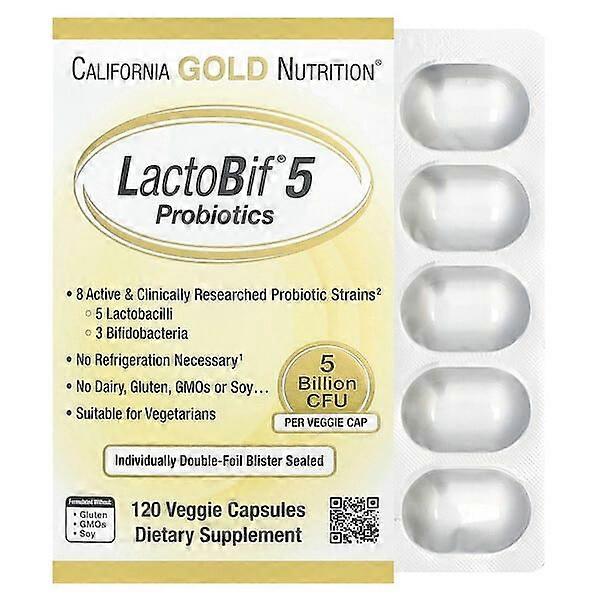 California Gold Nutrition, LactoBifÃÂÃÂÃÂÃÂÃÂÃÂÃÂÃÂ® 5 Probiotics, 5 Billion CFU, 120 Veggie Capsules