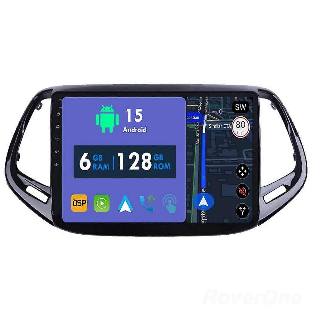 Car Radio 6G+128G CarPlay GPS Navigation Head Unit for Jeep Compass 2 MP 2016 - 2018 Android Auto Bluetooth Stereo Touch Screen