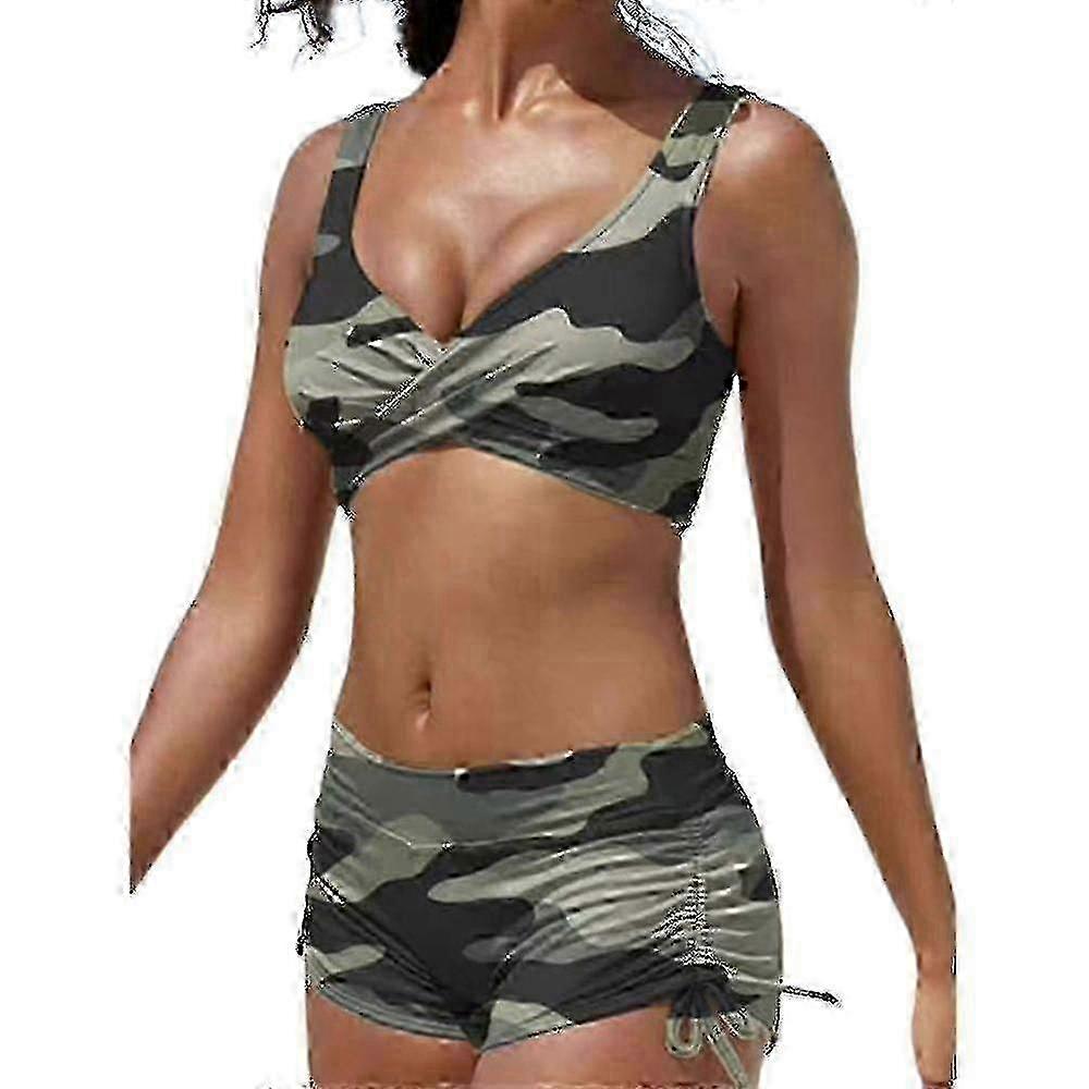 Kobiety Stroje kąpielowe z wysokim stanem Criss Cross Push Up Biustonosz Drawstring