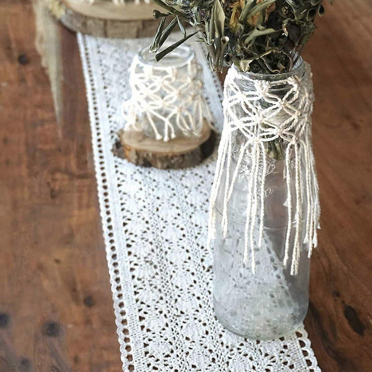 Table Runner Macrame for Wedding in Boho Style Beige Cream