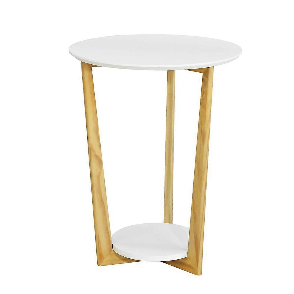 SoBuy FBT52-WN,2 Tiers Round Wooden Side Table, Tea Coffee Table, End Table Home Wood Sofa Table with Wooden Legs and  Storage Shelf