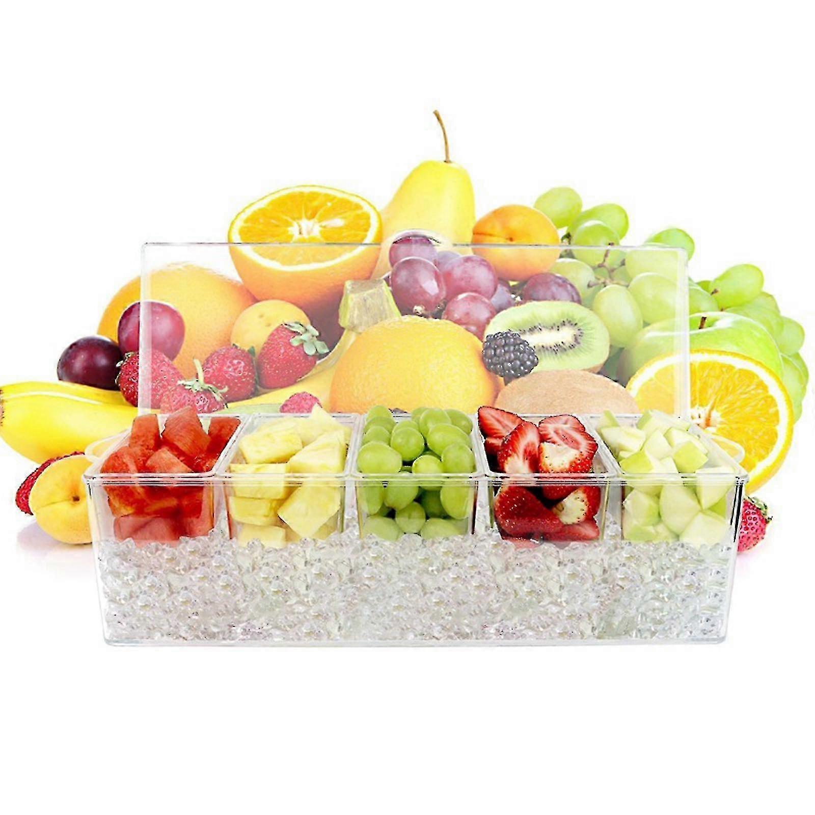 Clear Garnish Tray With Lid For Bar For Parties With 5 Removable Compartments,For Fruit, Caddy, Snack, Sauce