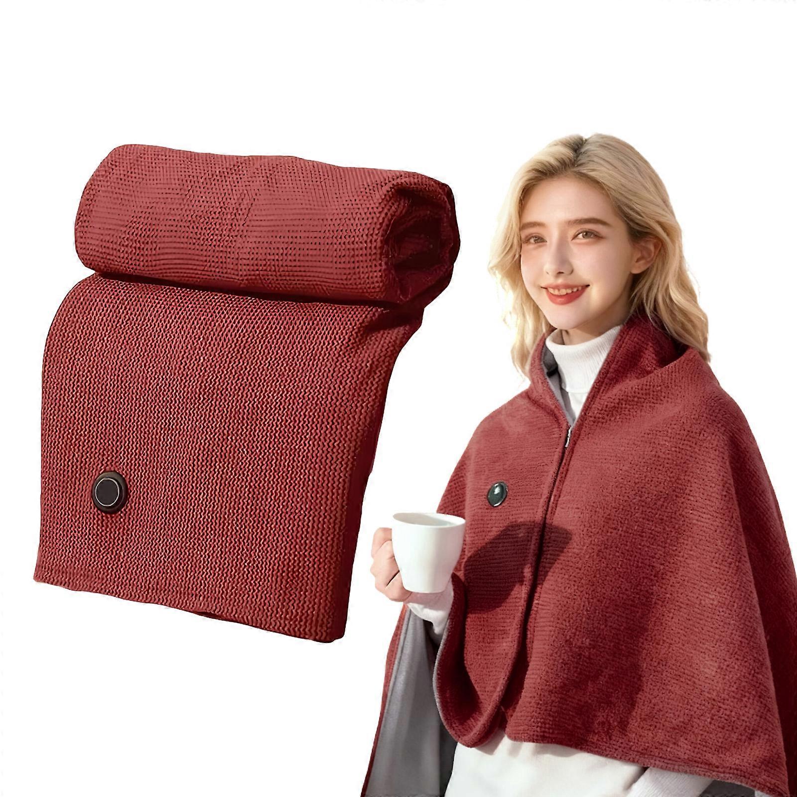 Wearable Electric Heating Wrap With 3 Temperature Grades Extreme Soft Fabric Slide Plan Dense Travel Blanket For Cold Weather  Red