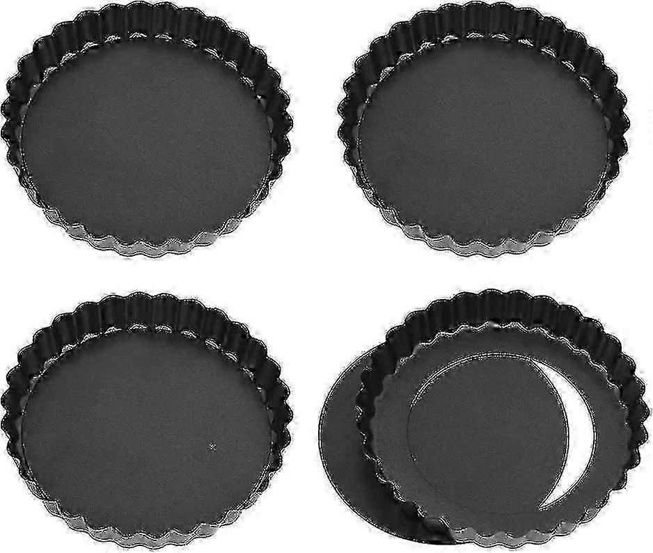 Gevşek Tabanlı 4'lü Mini Kiş Kalıbı Seti, Küçük Tartlar için 12cm Yapışmaz Kaplama Pişirme Kalıpları ve Çıkarılabilir Taban (Siyah) - Üstün Kalite