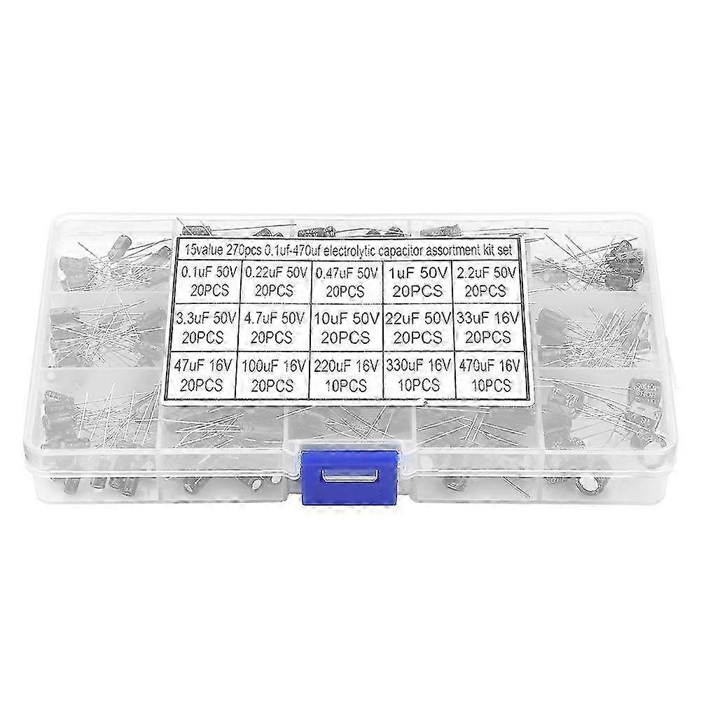 270pcs 15 Values Electrolytic Capacitor Assorted Kit 0.1uF 50V - 470uF 16V