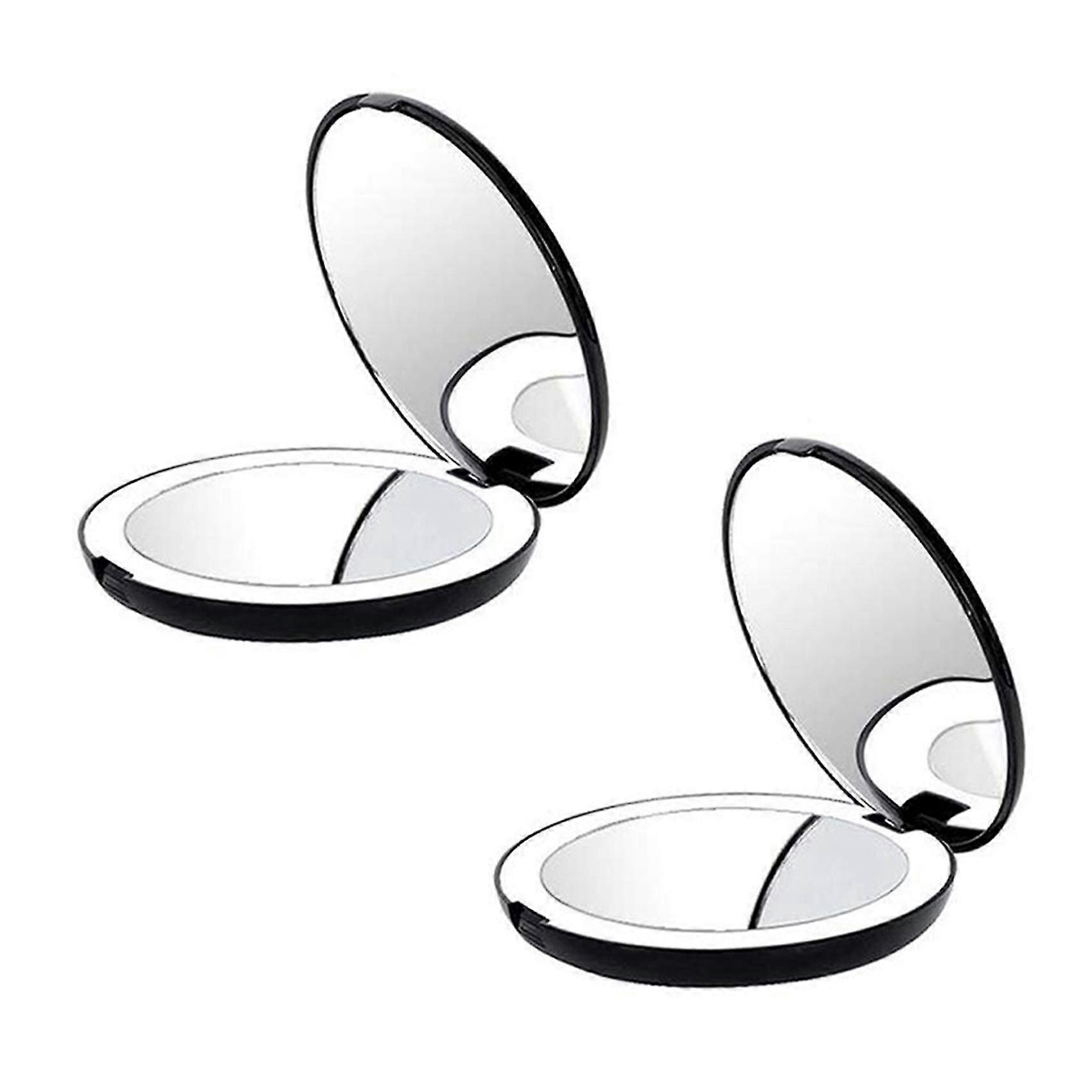 2x Portable Folding Mirror With Led Light Makeup Mirror, 10x Magnifying Glass, 12 Lamp Bead Mini Mi