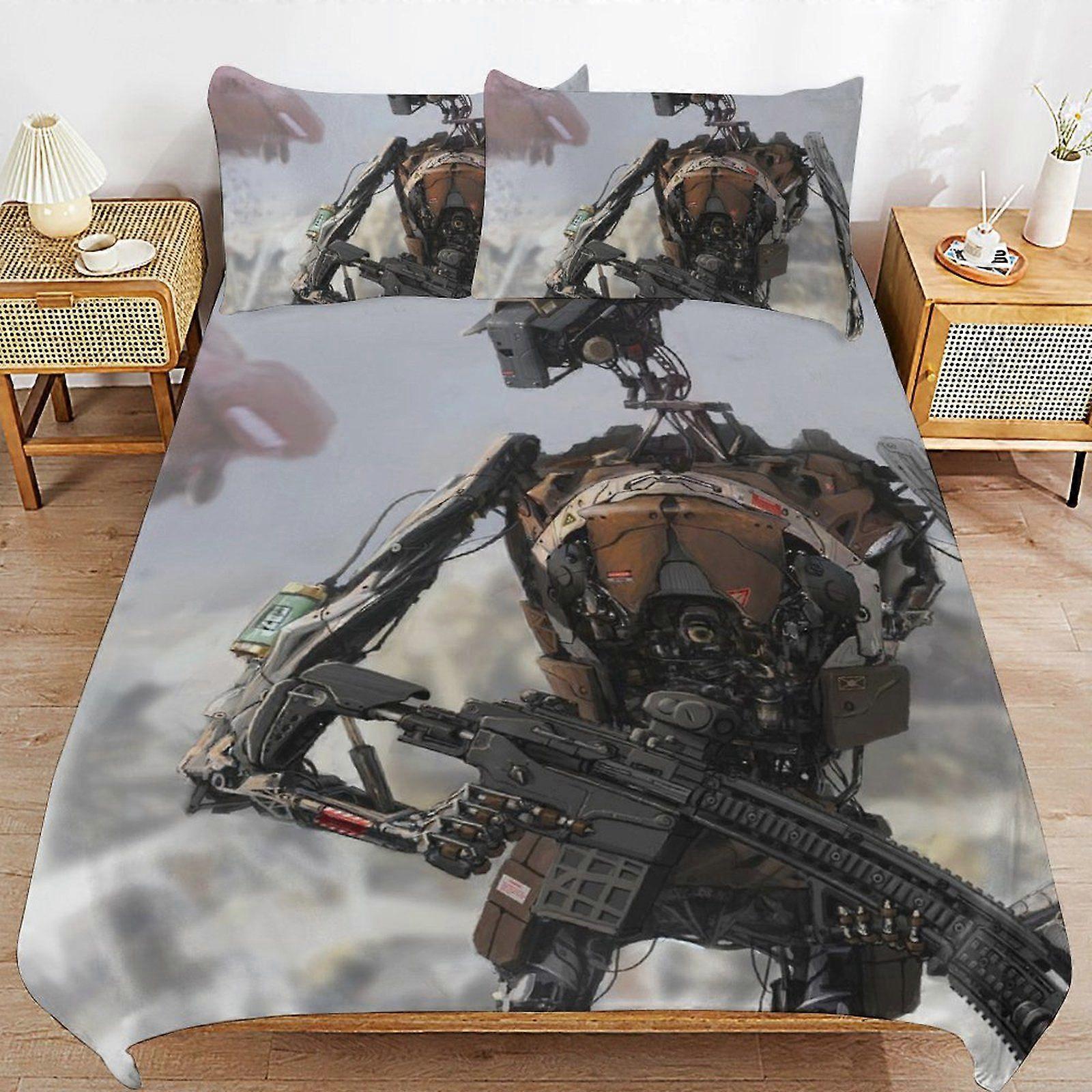 d164 War of the Robots Cozy Comfort Clean Structure Smooth Zipper Feel Duvet Cover Sets for Home Sleep Setup b164