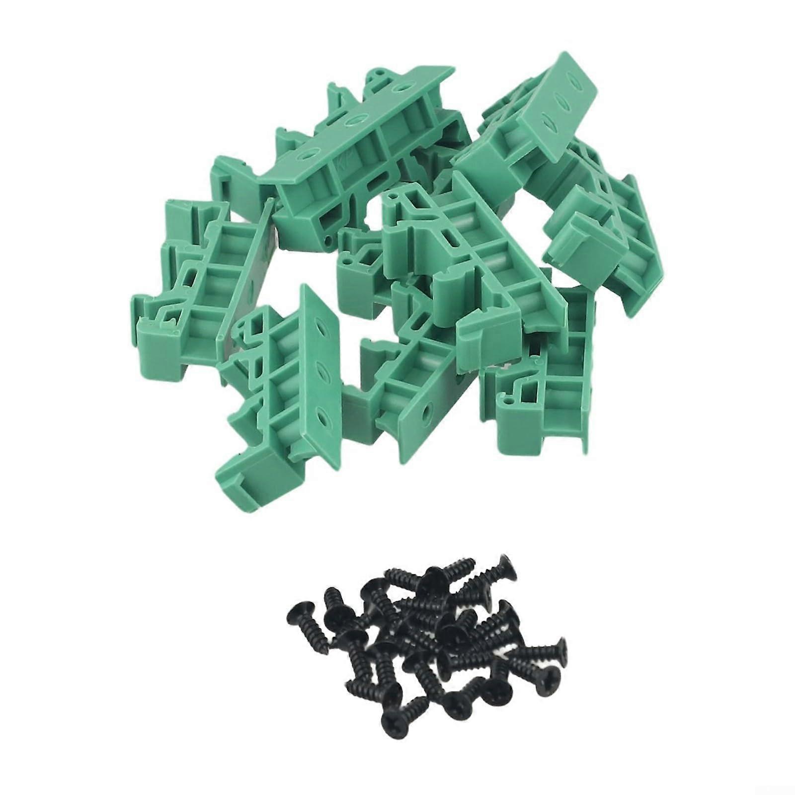PCB DIN 35 Rail Adapter Bracket Set With Screws Green Plastic Holder For Terminal Blocks 5 Sets 1.3 cm Hole