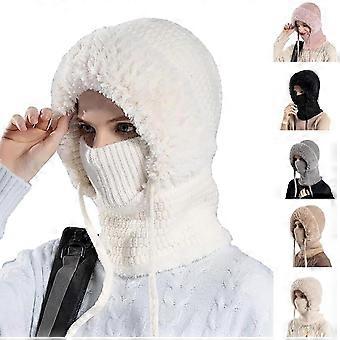 Conjunto 3 em 1 de gorro de inverno forrado em tricô com protetores de orelha, máscara facial e para o pescoço para mulheres. Ideal para esqui.