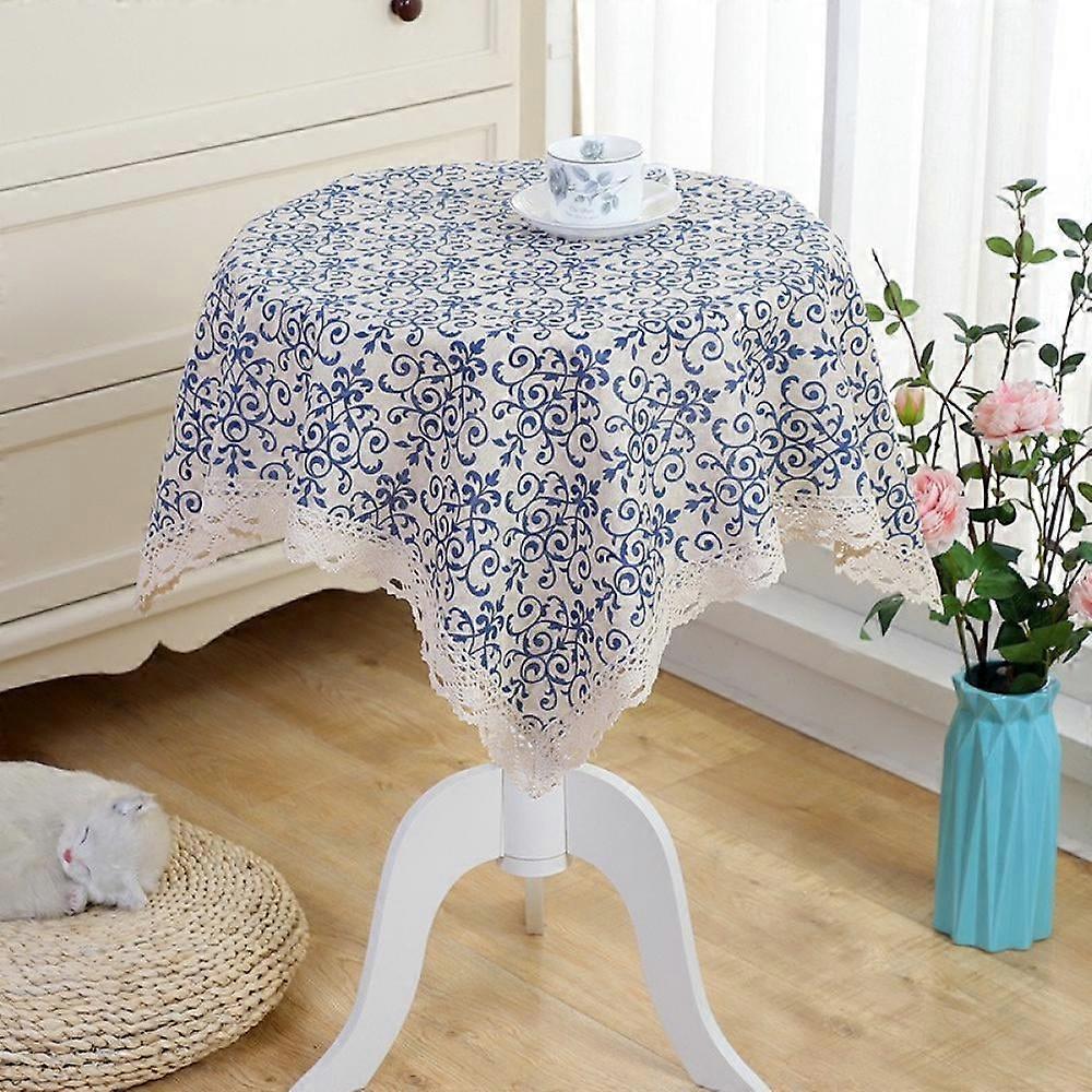 Round Cotton and Linen Tablecloth European Round Table Cloth Household Round Table Cloth Gray Checked